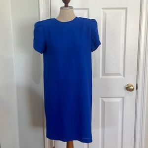 Vintage Maggy boutique dress tiered short sleeve shoulder pads blue women size 8